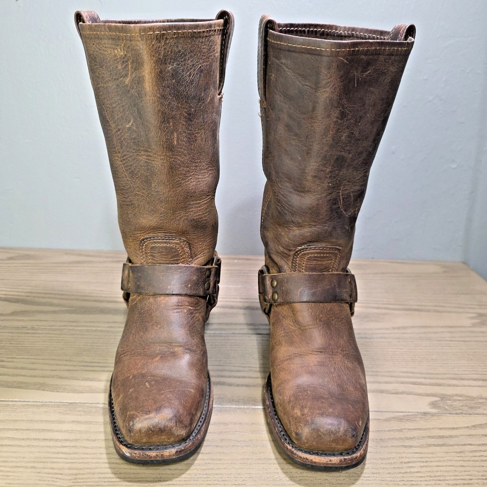 Frye 700 Buckle Harness Square‎ Toe Boots Womens 6.5 M Brown Leather